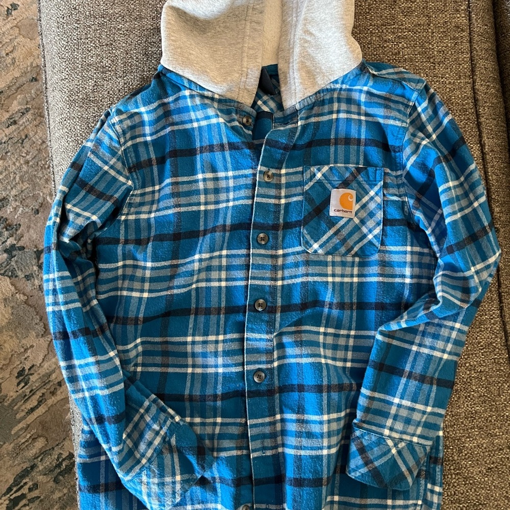 Boys Carhartt Flannel with Hood EUC